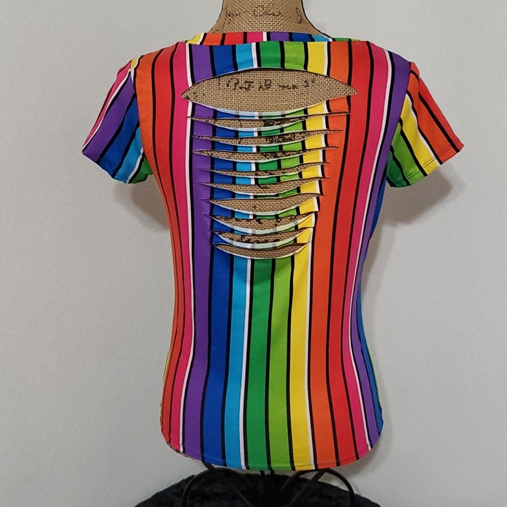 LOVE V neck s/s rainbow of bright colors size XL NWT EUC - Picture 3 of 11